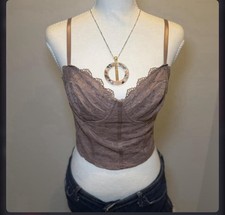 Haute Monde Lace Corset Crop Top Bustier Brown Coquette Y2K