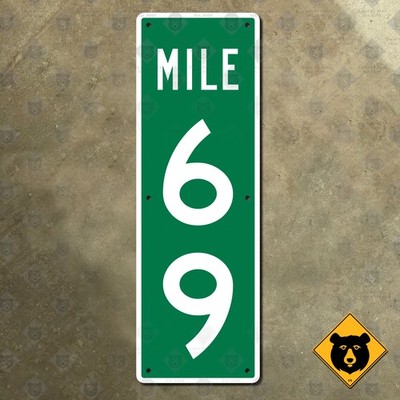 United States mile marker milepost 69 road highway sign 7x21