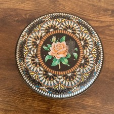 Vintage Tin Embossed Floral Rose Design Round Metal Trinket Pot