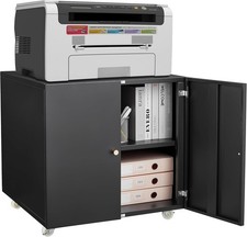 Printer Cabinet Mobile Storage Adjustable Shelf Stand w/Wheel Locking Door Black