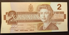 1986 $2 Two Canadian Dollar Uncirculated Banknote