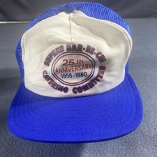 Vintage 1980s Superb Bar Be Anniversary Cue Mesh trucker Snapback cap Hat Dad