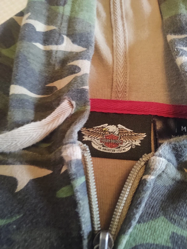 Sudadera con Capucha Harley Davidson Camuflaje Cremallera Completa Bordada Adornada Talla Mediana Foto 2 de 4