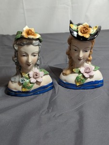 Two Different Vintage Made in Occupied Japan Lady Face Bust Excellent 