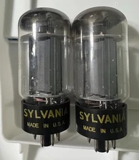 Pair of Vintage Sylvania USA Grey Plate 6L6 Amplifier Power Tubes - tested