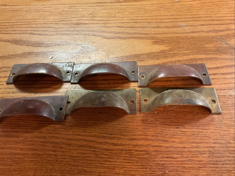 Six Brass Or Copper Vintage Antique Apothecary Bin Cup Pull Handles. Hardware