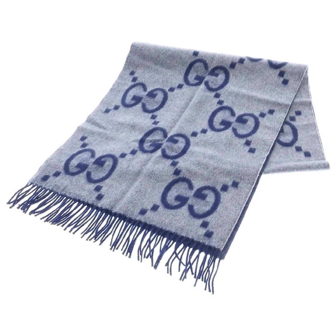 Gucci GG foulard jacquard bleu x blanc cachemire 674275 Occasion a7cdc52785bd1a596e0679