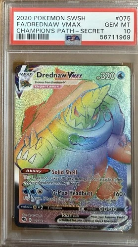 Pokemon 2020 Drednaw VMAX #75 Champion's Path SECRET HOLO PSA 10