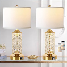 Modern Set of 2 USB Table Lamps with LED Night Light for Bedroom Office
