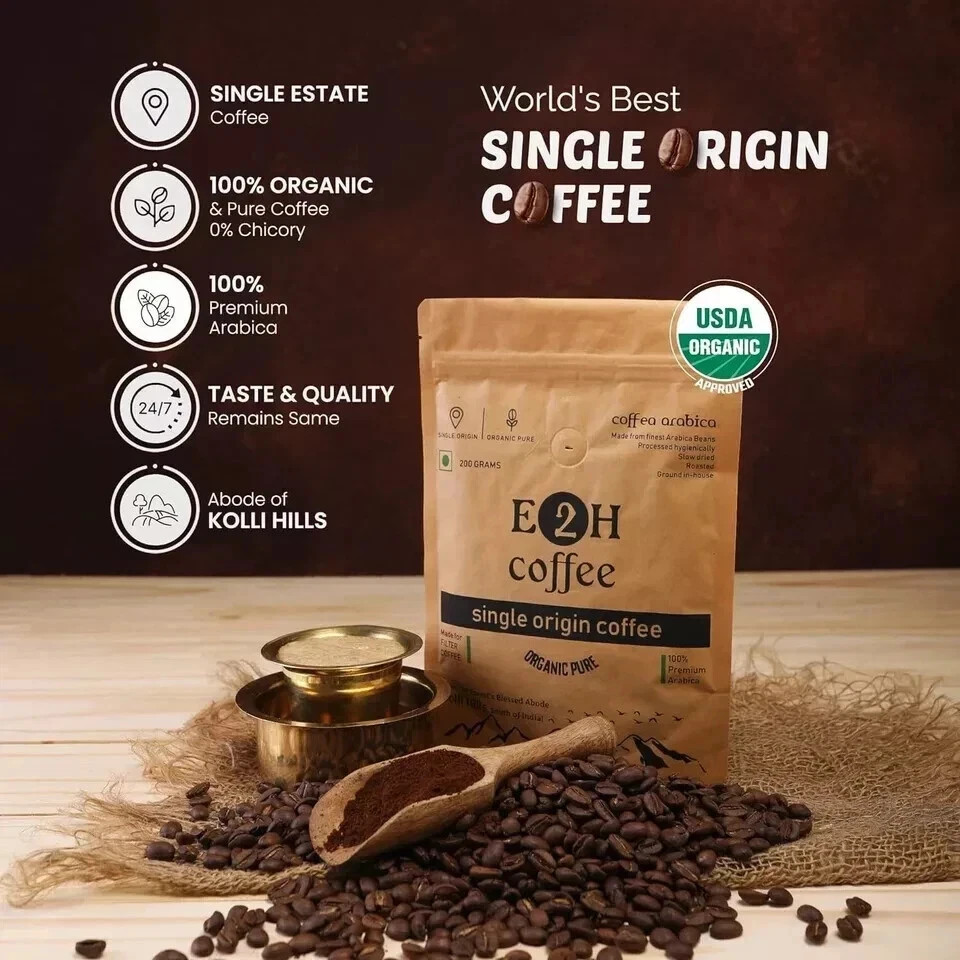 E2H Coffee 100% Organic Coffee Powder 200G Free Shipping World Wide