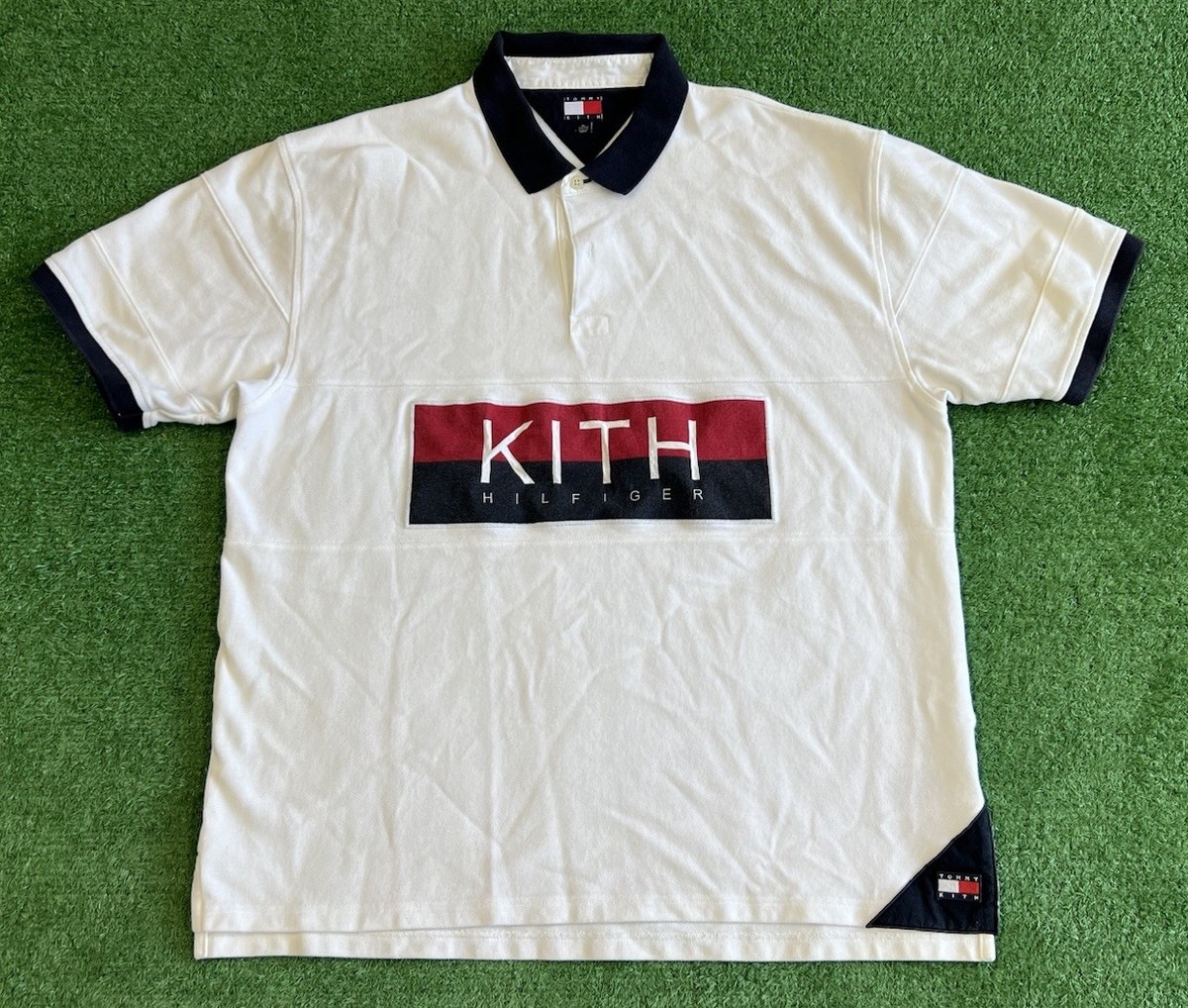 Kith Tommy Hilfiger Stripes Logo Polo Collared Shirt Size XL White