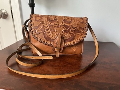 Patricia Nash Lanza Crossbody/Wristlet  Purse Brown Tooled Leather Bag