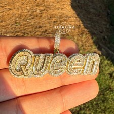 Queen 14k GoldPlated Iced Ladies Royalty HipHop Pendant + AntiTarnish Rope Chain