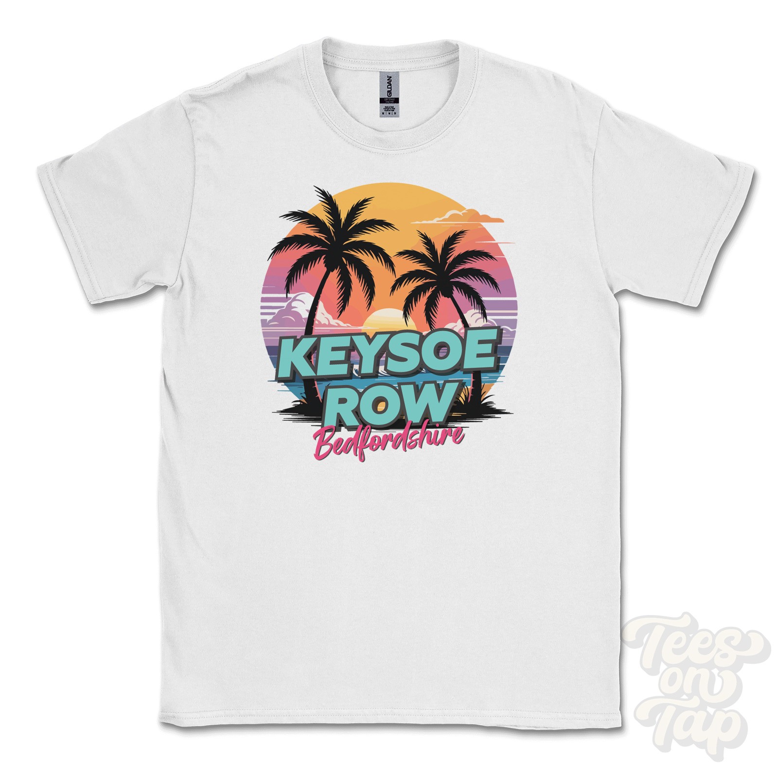 FILA T SHIRT KEYSOE ROW BEDFORDSHIRE retrò stile Miami divertente parodia estiva UK