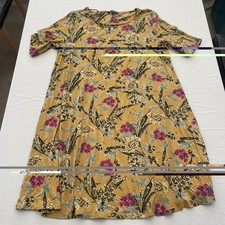 Ladies Dress Bon Marche Size 20 Mustard Floral Print Short Sleeve 32137