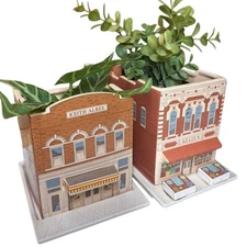 Vintage The Toscany Collection Japan Lot Of 2 Planters with Tray Building's Cute