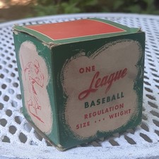 Vintage League Baseball with Original Box, Horseshide Cover