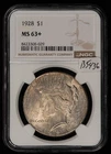1928 $1 Silver Peace Dollar - Key Date - NGC MS 63+ Plus - SKU-B5436