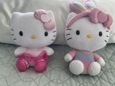 Lot 2 Ty Beanie Babies Hello Kitty Plush Rainbow Pink Bunny Ears Ballerina Tutu