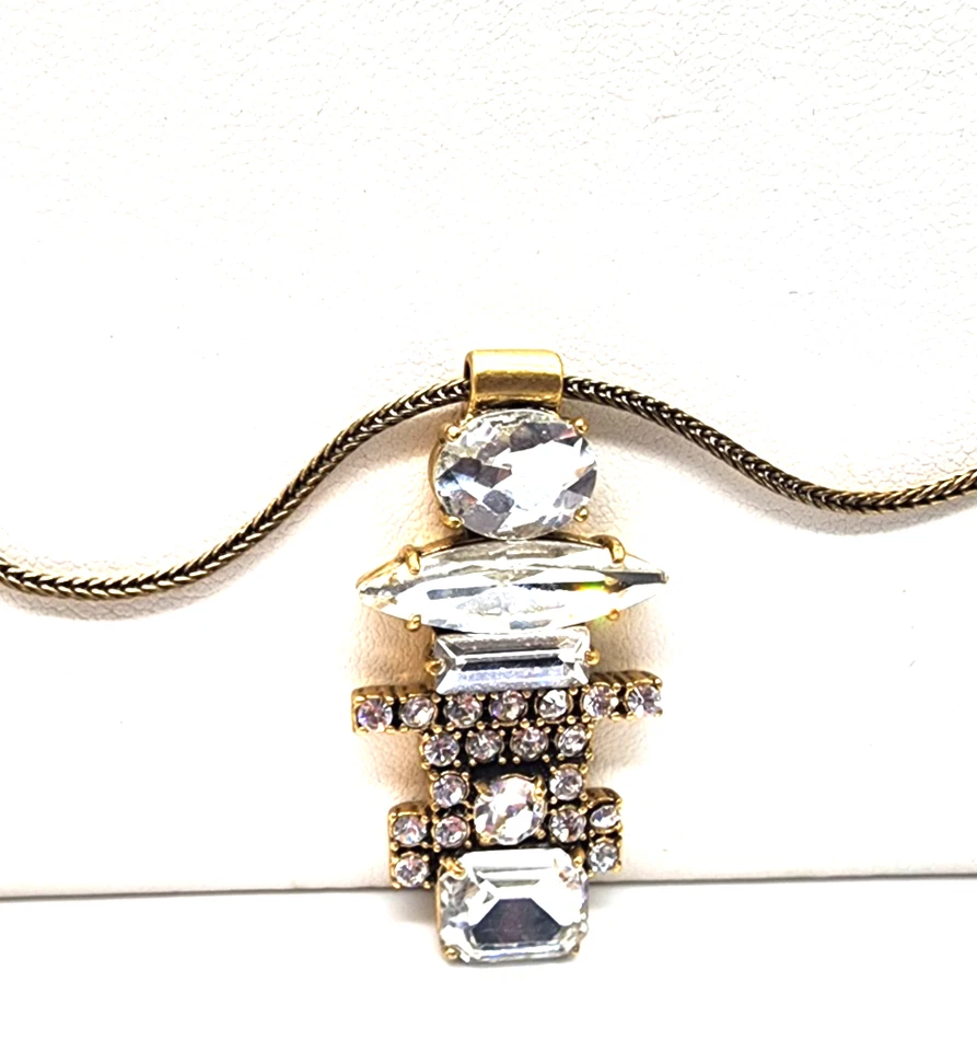 Collar J.Crew Colgante Diamantes de Imitación Tono Dorado Cadena Larga Geométrico Vintage 32" Foto 4 de 4