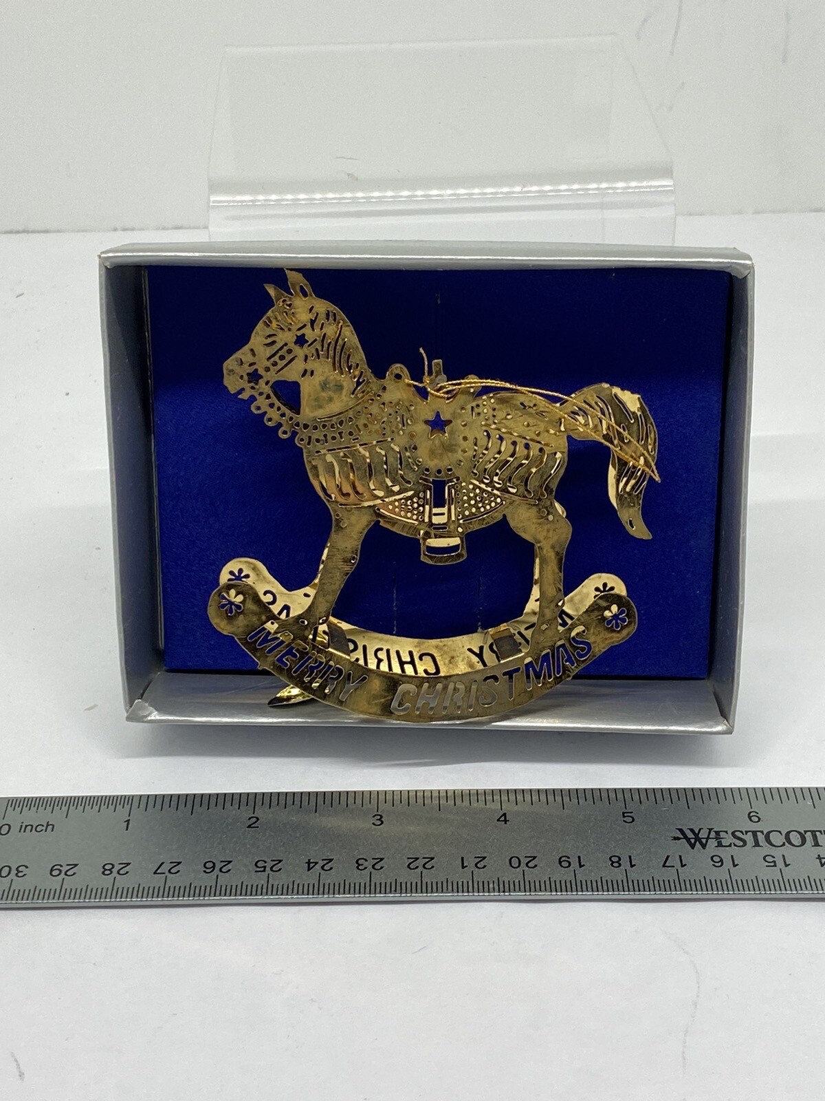 Gold Plated Brass Filigree 3D Rocking Horse Christmas Tree Ornament