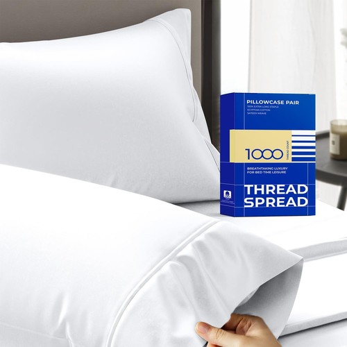 100% Egyptian Cotton Pillow Cases - 1000 Thread Count Pillow Cases Queen/Stan...