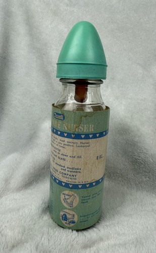 Biberón de vidrio vintage Rexall Baby Care de 8 oz - Etiqueta original con pezón. - Imagen 3 de 9