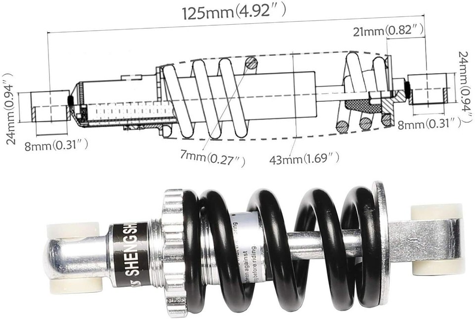 Amortisseur 125mm 750lbs – Universel – Moto Mini, Pocket Bike, ATV, Scooter 47cc/49cc