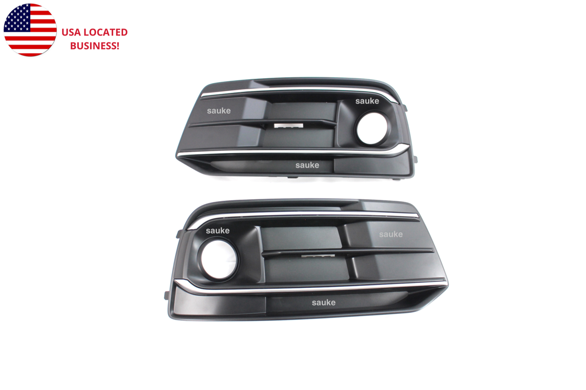 Front Bumper Grille Trim Set For 2018-2020 Audi Q5 / SQ5 S-Line – LH Driver Side, 2-Piece, Gloss Black