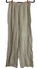 Linda Lundstrom Pants Light Beige Elastic Waist Side Zipper Wide Leg