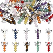 40x Gemstone Fairy Angel Wings Dangle Charms Pendant for DIY Jewelry Making