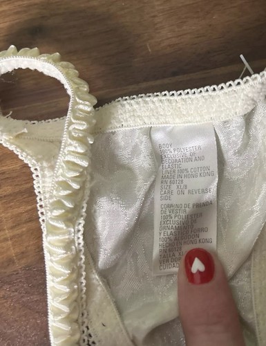 Vtg Simply Basic String Thong Panties Second Skin Shiny Satin Size 8 Ivory Y2K - Picture 4 of 5