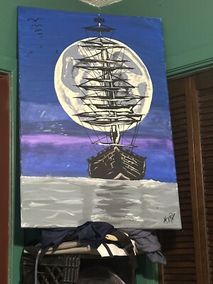 Sea Sailing Ship, Oil Painting - 24x36 Hand Painted Artwork on Canvas