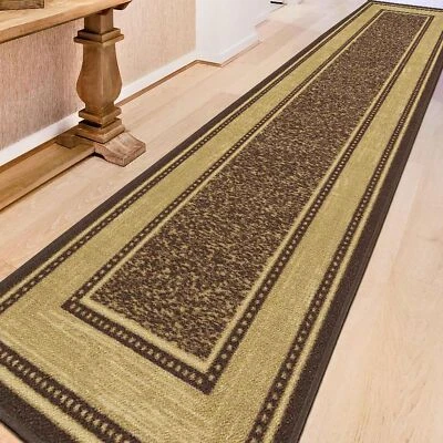Machine Washable Bordered Design Non-Slip Rubberback 3x10 Traditional Runner ... - Image 1 of 4