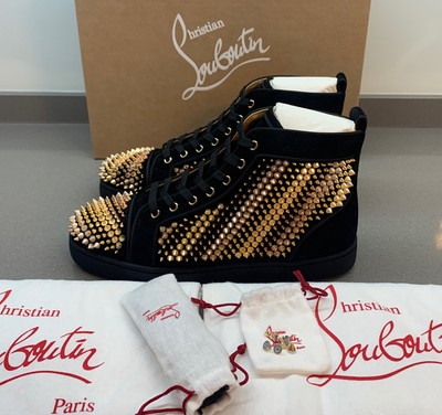 Christian Louboutin Galvalouis Spikes Suede Hi Top Sneakers Black 42 EU New  Box | eBay