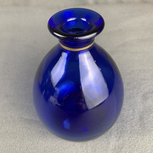 YILE Vaso in Vetro Arrotondato 6" Cobalto BLU SCURO Fascia Oro Arredamento Casa - Foto 7 di 7