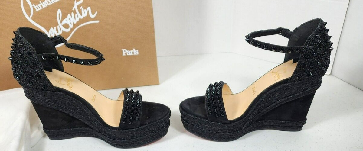 CHRISTIAN LOUBOUTIN BLACK WEDGE SZ 38 MADMONICA | eBay
