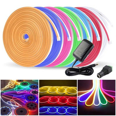 LED Neon Strip Lights Flexible Waterproof Tube Rope Lamp 12V Power Kit Signs DIY