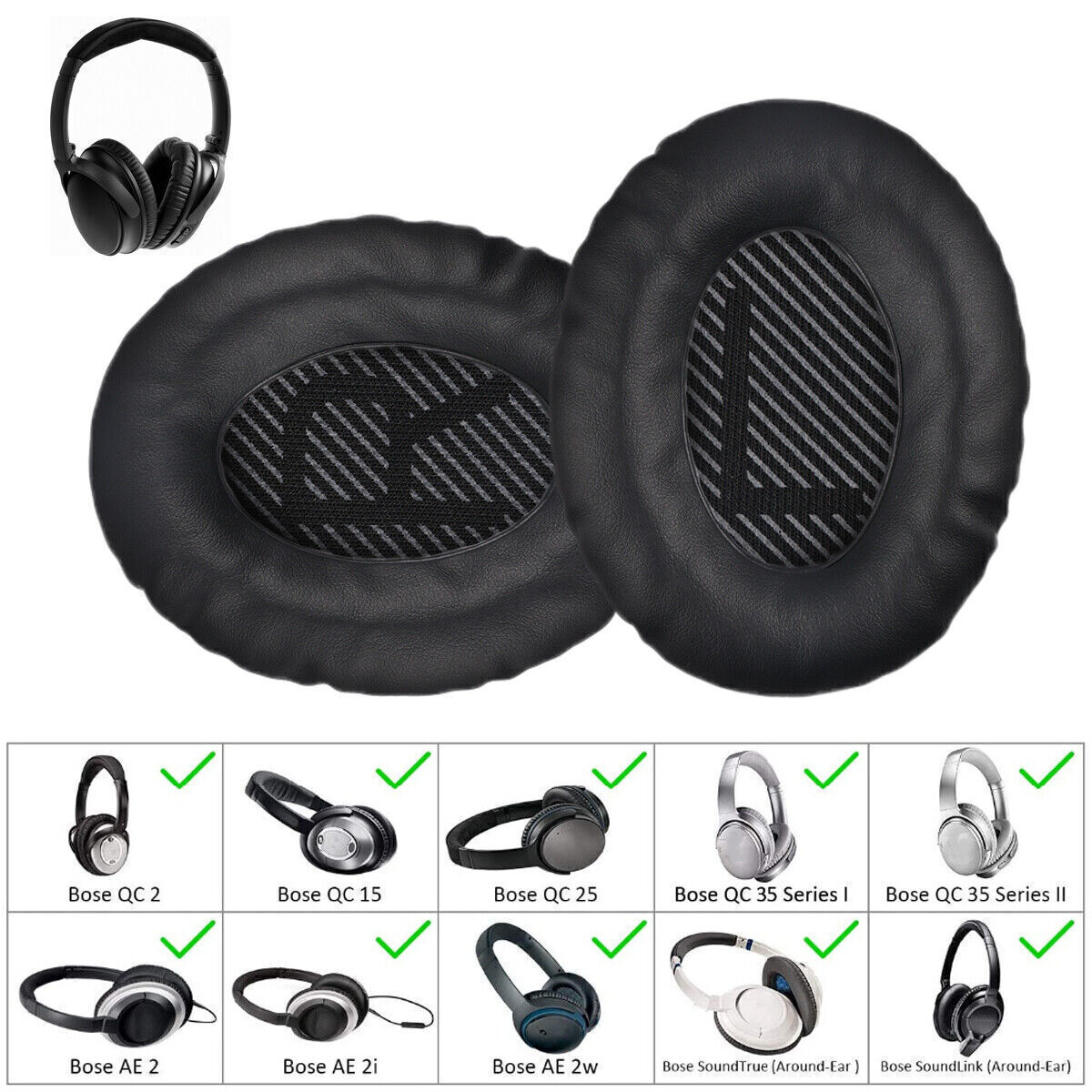Replacement Ear Pads For Bose QuietComfort 35 & QC35 II Headphones - Soft Memory Foam Cushions, Improves Comfort & Noise Isolation