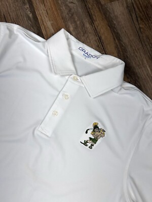 B. Draddy Sport Polo Shirt Men's L Performance Stretch White EUC Golf Logo
