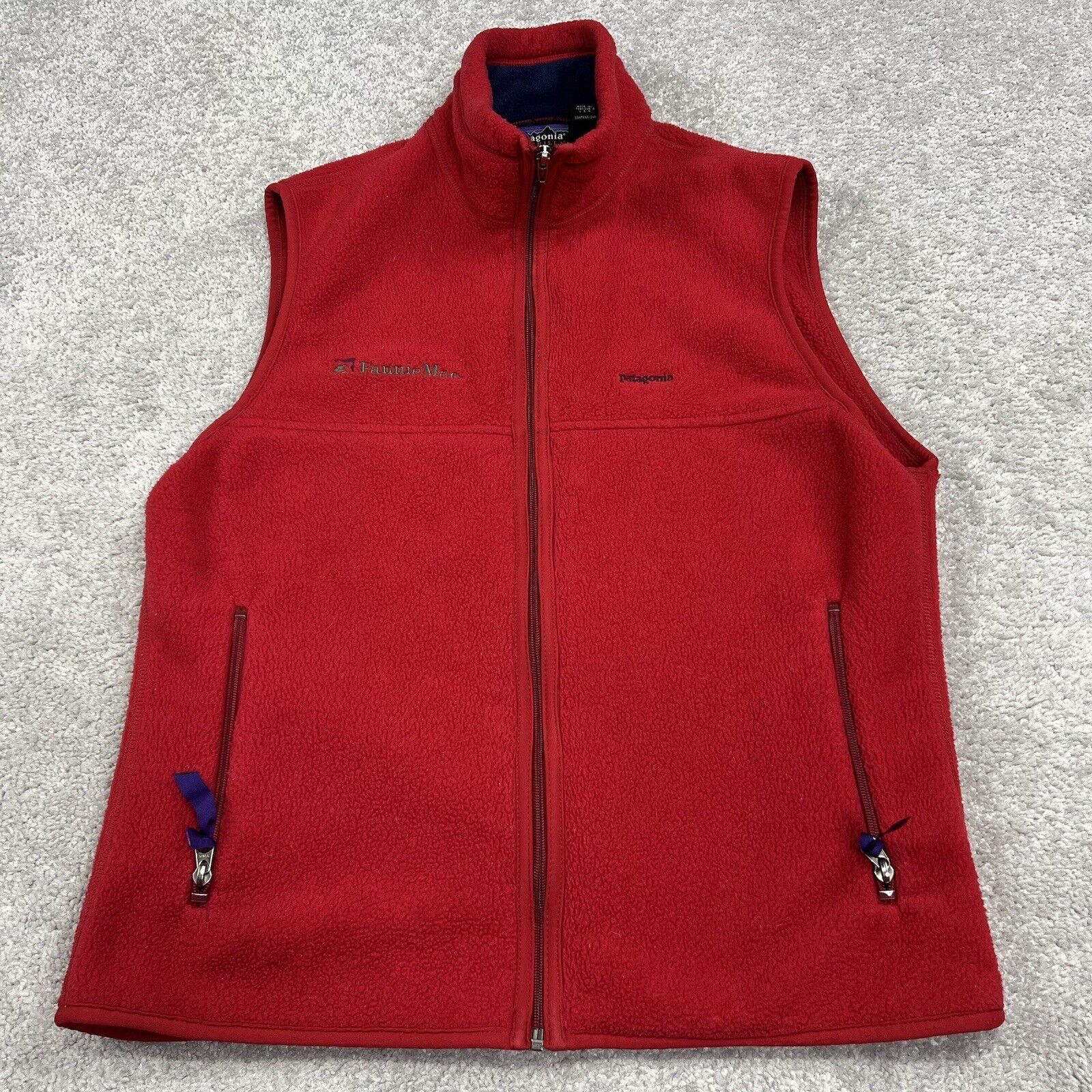 Patagonia Synchilla Vest Men Medium Red Fleece Full Zip USA 90s Vtg Embroidered