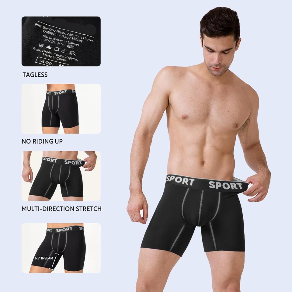 Paquete de 4/5 calzoncillos boxer suaves de bambú para hombre anti rozaduras bolsa 3D EE. UU. Foto 3 de 4