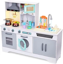 Lil’ Jumbl Kids Wooden Kitchen Set, Pretend Working Sink with Real Running Water