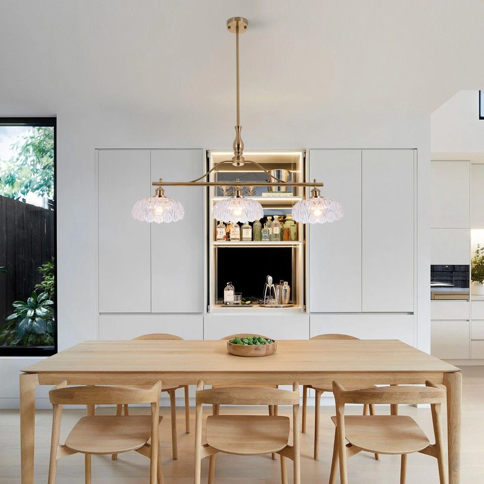 Candelabro de vidro 3 luzes meados do século lâmpada pingente bronze ouro iluminação de teto - Imagem 4 de 4