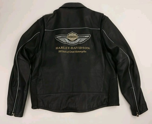 Harley Davidson 100 Year Genuine Leather Motorcycle Zip Jacket Mens Size XLarge - Picture 2 of 9