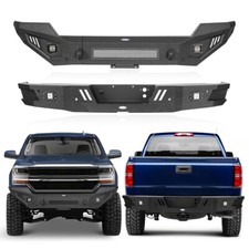 Fit 2016-2018 Chevy Silverado 1500 Front + Rear Bumper Black Steel w/LED Light