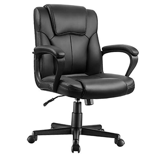 Executive Office Chair Mid Back Swivel Computer Task,Ergonomic Leather Black