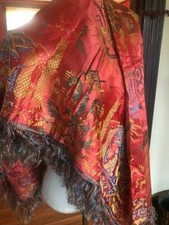 Vintage Taj Mahal Scarf Piano Shawl Table Cloth Dark Salmon Multicolor Fringe
