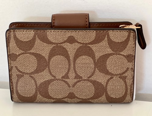 COACH SIGNATURE CANVAS MEDIUM CORNER ZIP WALLET in KHAKI SADDLE BROWN $178 SALE - Picture 5 of 8