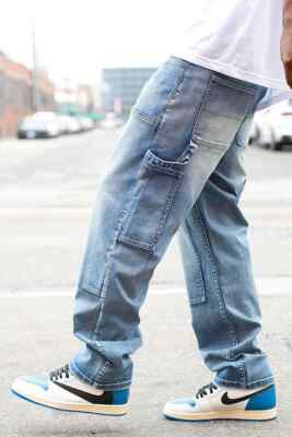 Victorious Men's Essential Carpenter Design Washed Baggy Denim